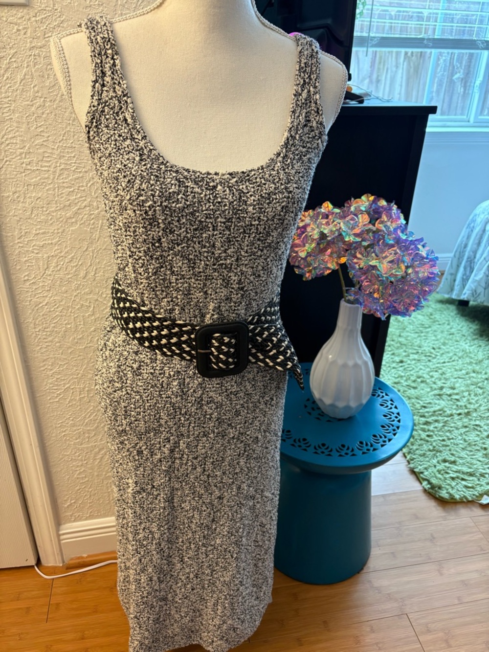 Zara Black & White Speckled Knit Maxi Dress